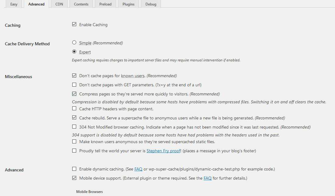 Konfigurasi WP Super Cache